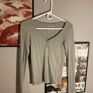 American Eagle Outfitters Women's Green Ribbed Top